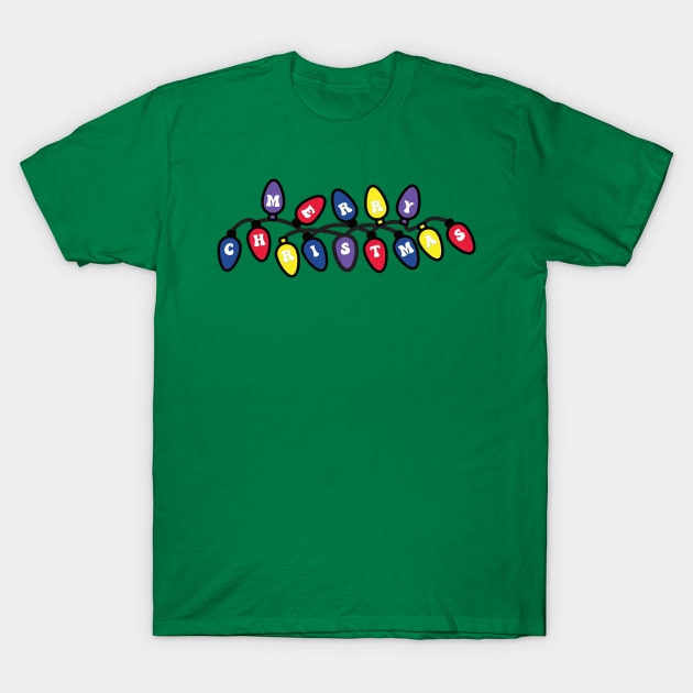 Merry Christmas Festive Lights Blue Purple Red Yellow T-Shirt by DPattonPD